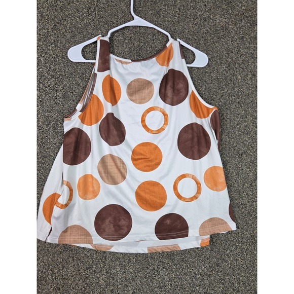 Emery Rose Tops - Emery Rose Tank Top Womens 0XL White Brown Orange Polka Dot Print Sleeveless